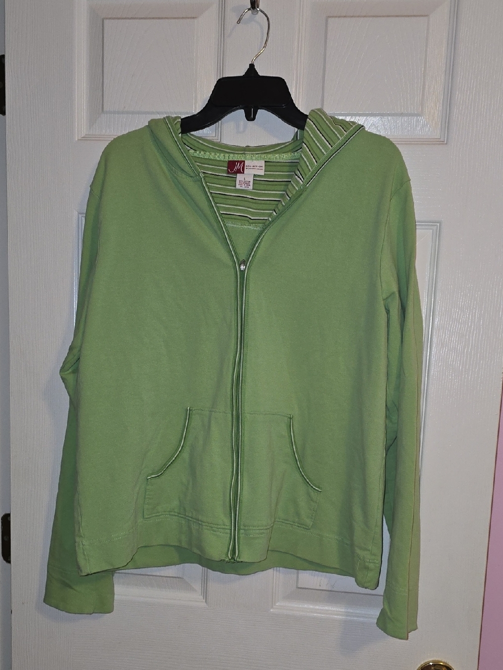 JM Collection Light Green Zip-Up Hoodie with Striped Lining